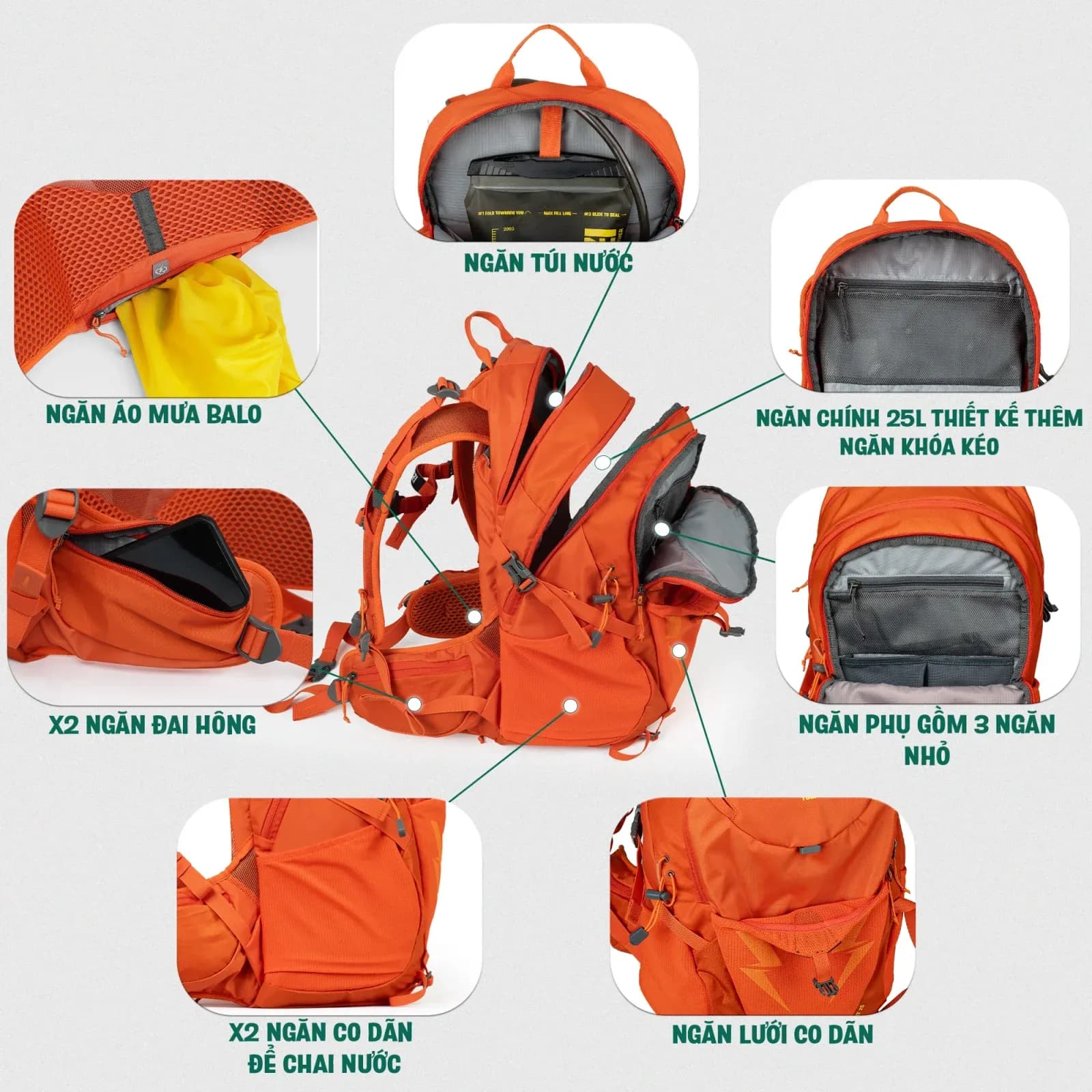 Balo leo núi trekking 25L Yuzi SpineFit điều chỉnh độ dài lưng 13